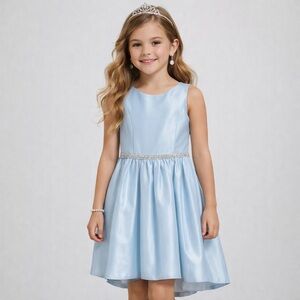 NWT! Pink Princess Kids Blue High-Low Kids Dress with Jeweled Accents